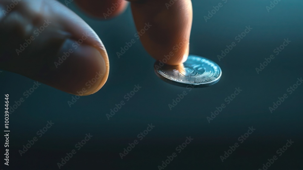 Poster a close-up of a hand flipping a coin to make a decision
