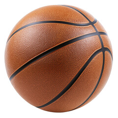 High-quality basketball on transparent background, realistic textured brown basketball isolated, sports equipment

