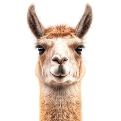 Llama portrait with a friendly expression, white isolated background. transparent background