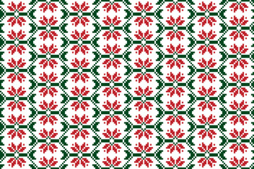 New Year's Christmas pattern pixel, card scandynavian Norwegian sweater style Traditional pixel ethnic pattern. Knitted Christmas Sweater Pattern Design Cross Stitch Embroidery. Vector seamless