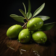 Obraz premium Green Olives with Leaves, Olive Stock Image