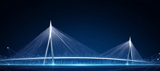 Obraz premium Futuristic Cityscape Skyline, Illuminated Suspension Bridge, Urban Infrastructure Abstract Concept.