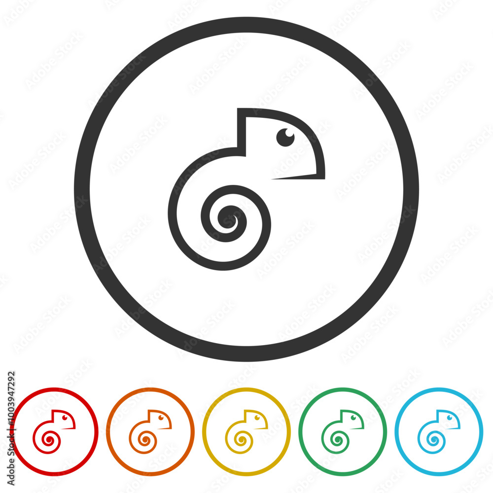 Aufkleber chameleon lizard icon. set icons in color circle buttons
