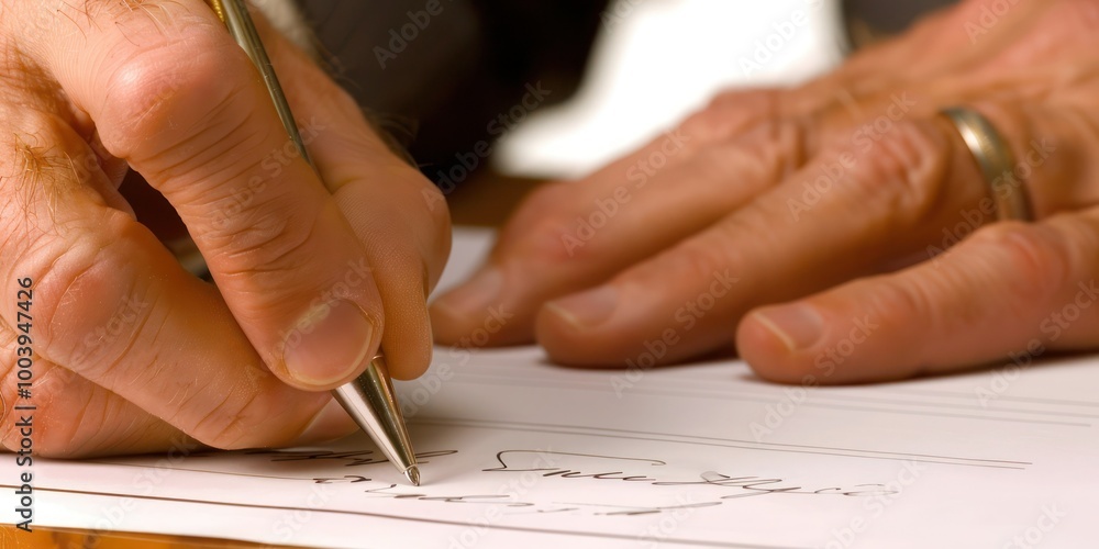 Poster a close-up of hands signing a contract, symbolizing accepting responsibility