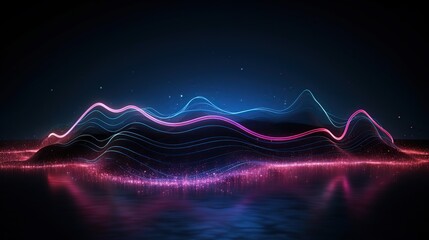 Fototapeta premium Abstract Neon Mountains and Water Reflection. Futuristic, Sci Fi, Cyberpunk