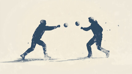 Fototapeta premium Two people are playfully throwing snowballs at each other in a snowy environment, enjoying the winter day and the chilly weather together.