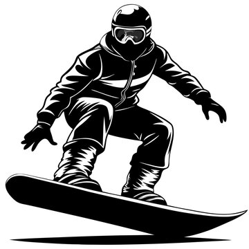 black and white snowboarder riding clip art preview