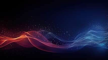 Fototapeta premium Abstract blue and red glowing waves with particles on dark background. Technology, futuristic, digital art, abstract, energy