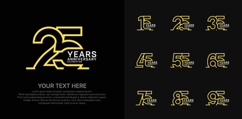 Anniversary logo set vector design, yellow and white color for celebration event