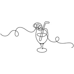 Cocktail-drink single line art, continuous one line drawing of  Isolated outline vector icon