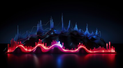 Abstract Digital Landscape with Red and Blue Neon Lights