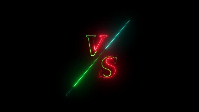 Vs title. Versus screen in neon style.. Neon banner Announcement of two fighters. Competition vs match game, martial battle vs sport. 