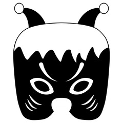 Black and White Halloween Mask. Isolated Silhouette on White Background.