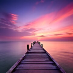 Fototapeta premium Wooden Pier Extending into the Sea at Sunset