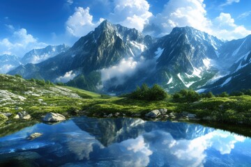 Fototapeta premium Serene Mountain Landscape with Reflective Water