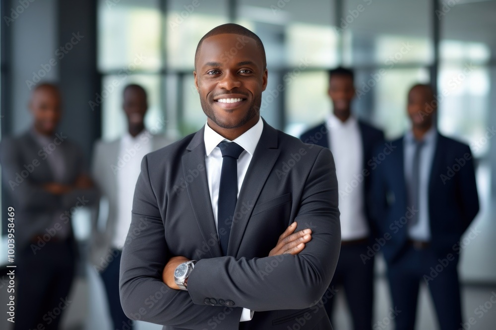 Canvas Prints Smiling confident african businessman looking at camera and standing in an office at team meeting smiling adult businesswear.