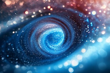 Abstract Blue Swirl, Tunnel or Wormhole, Galaxy Science Fantasy Concept Design, Glitter, Blurred.
