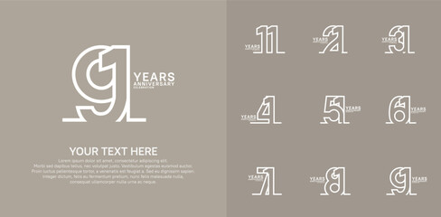 Anniversary logo set vector design, white color for celebration event