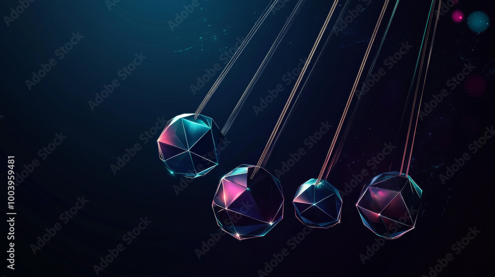 Poster pendulum newton cradle or balancing balls represented as a polygon digital isolated vector image on 