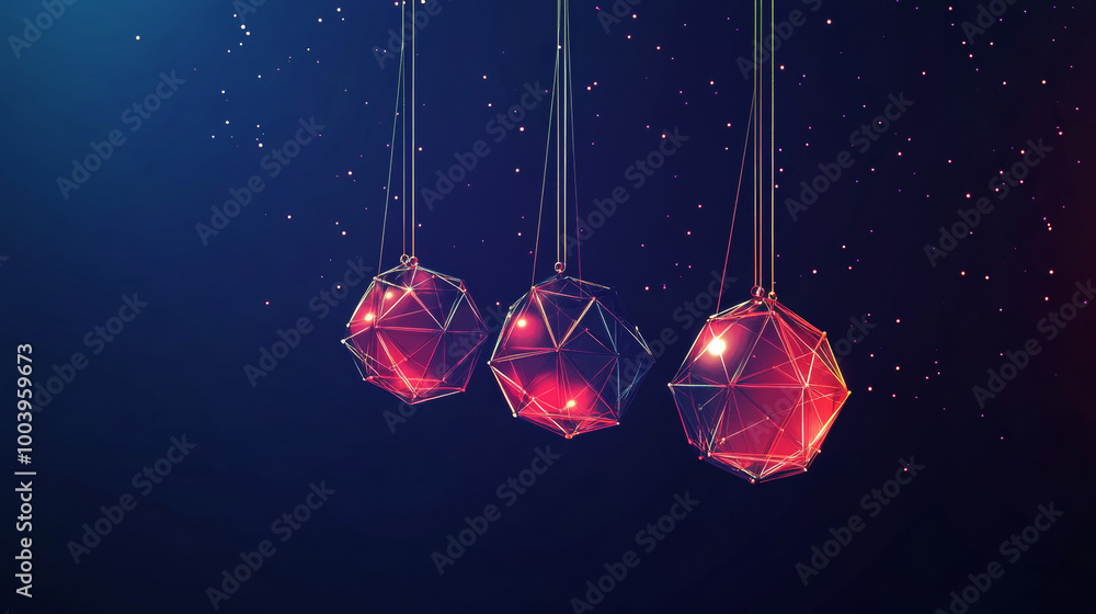 Poster pendulum newton cradle or balancing balls represented as a polygon digital isolated vector image on 