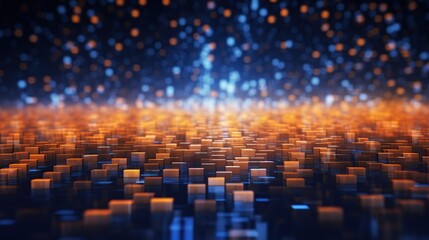 Fototapeta premium Abstract 3D Background with Blue and Orange Cubes and Bokeh Lights