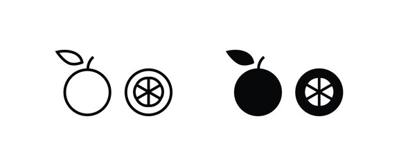 Orange Lemon, lime food icon set. Farm fruit citrus line and flat icons set, editable stroke isolated on white, linear vector outline illustration, symbol logo design style