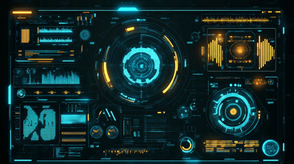 Obraz premium HUD elements mega set pack featuring a dashboard display for virtual reality technology screens. Futuristic user interface