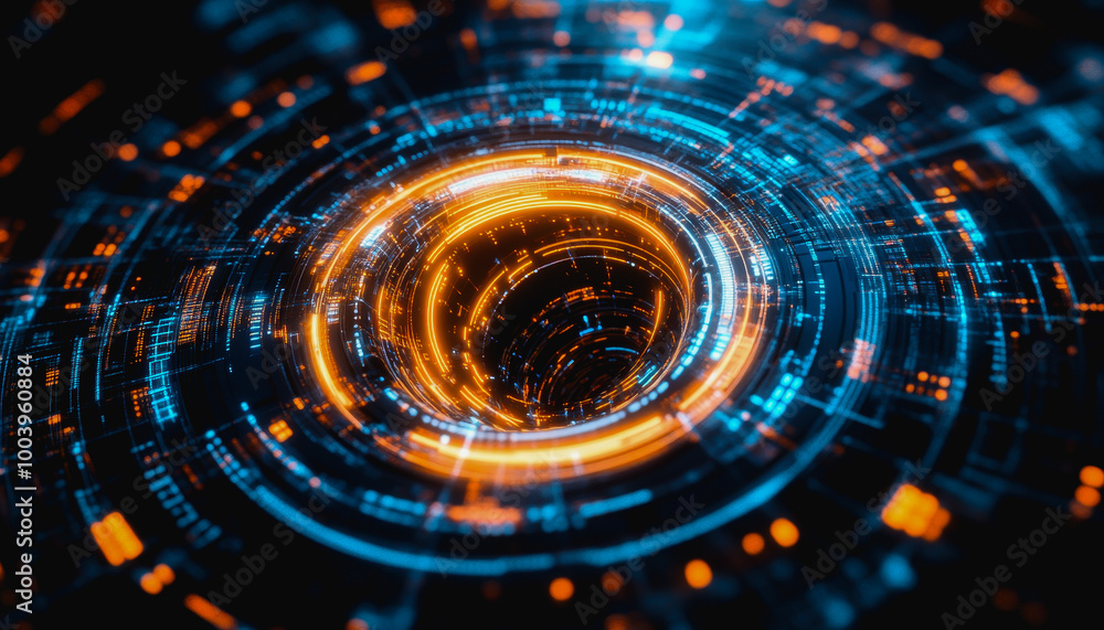 Poster futuristic space vortex with glowing tech elements