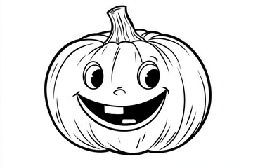 A cute smiling pumpkin coloring page for children celebrating Halloween creativity