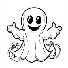 Obraz premium Enjoyable friendly ghost coloring page for children featuring pumpkins for Halloween fun