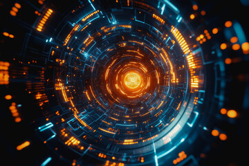 Obraz premium Futuristic space vortex with glowing tech elements