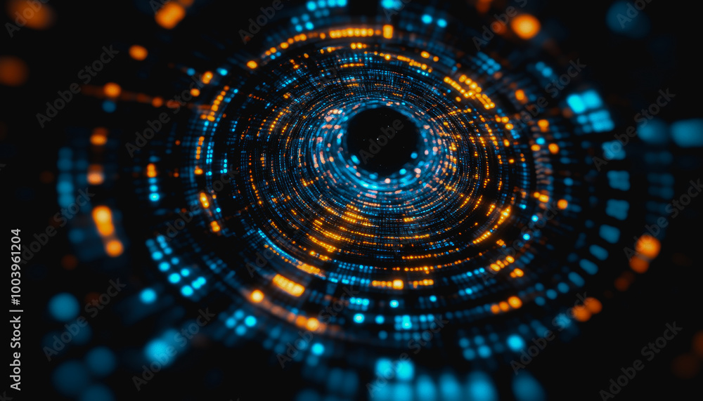 Poster futuristic space vortex with glowing tech elements