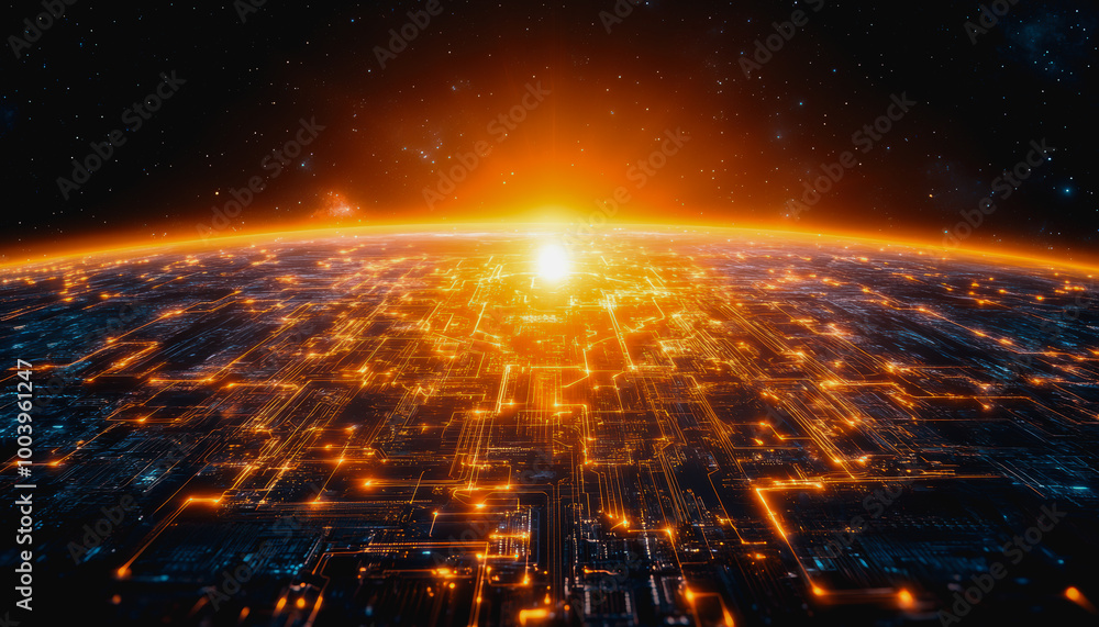 Poster futuristic space vortex with glowing tech elements