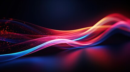 Fototapeta premium Abstract blue and red glowing lines and waves on dark background