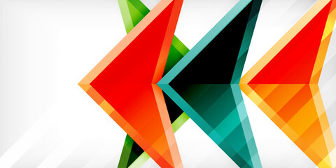 Arrows with 3d effect abstract background. Triangles on light grey backdrop