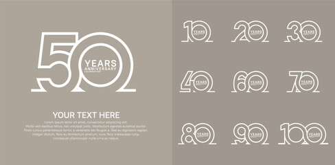 Anniversary logo set vector design, white color for celebration event