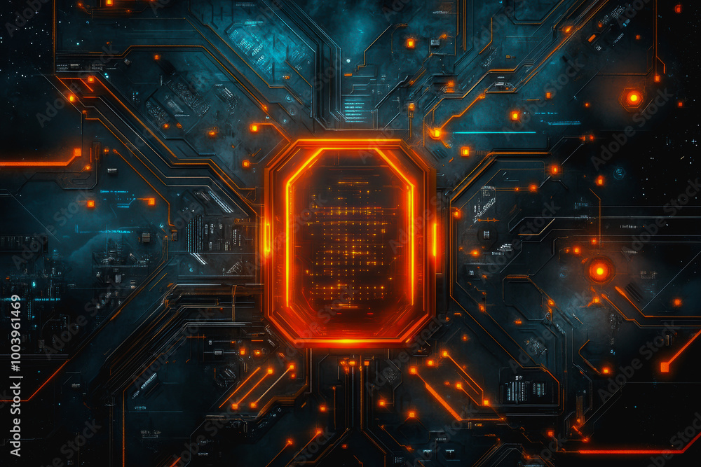 Poster futuristic space vortex with glowing tech elements