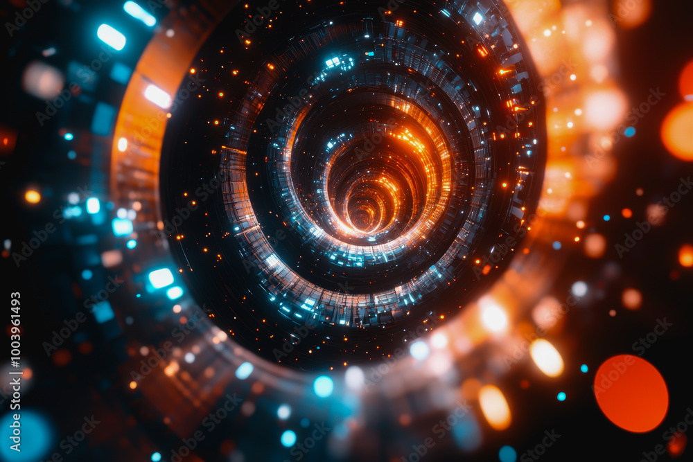 Poster futuristic space vortex with glowing tech elements