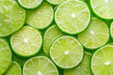 Fresh juicy lime slices as background, top view .generative ai