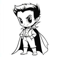 Fototapeta premium A simple vampire coloring page for kids featuring a cute cartoon character ready for Halloween fun
