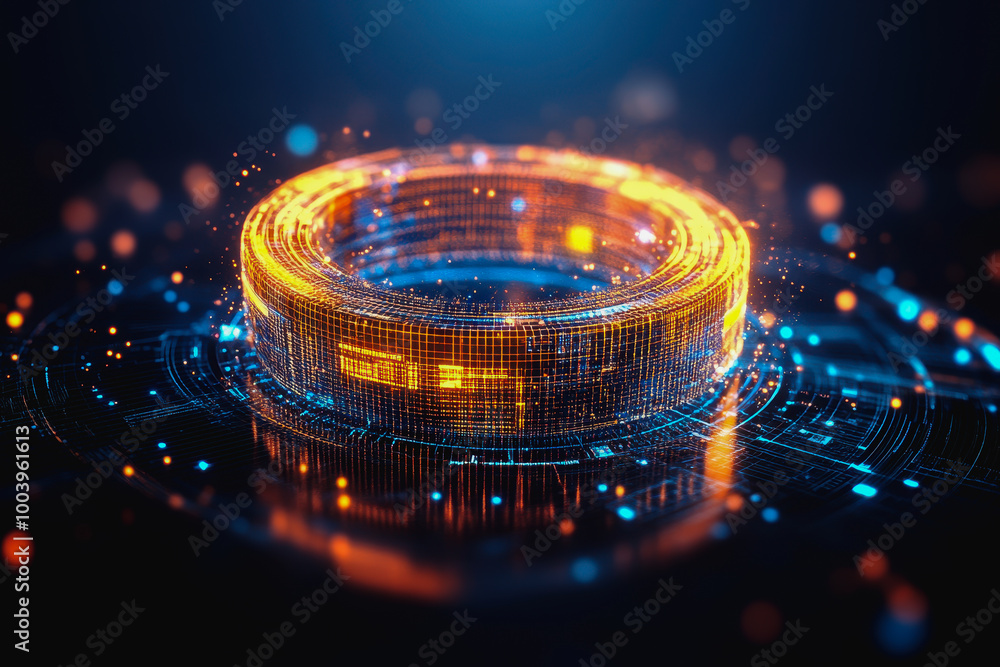 Poster futuristic space vortex with glowing tech elements