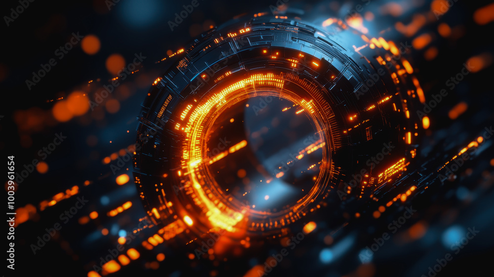 Poster futuristic space vortex with glowing tech elements
