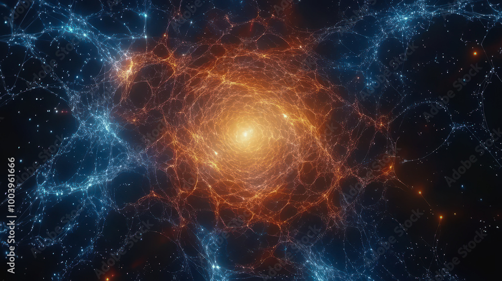 Poster futuristic space vortex with glowing tech elements