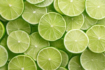 Fresh juicy lime slices as background, top view .generative ai