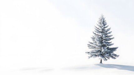 A Single Snow-Covered Pine Tree in a Vast White Landscape