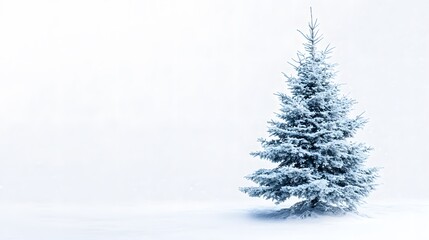 Solitary Snow-Covered Pine Tree in a Snowy Landscape