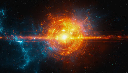 Obraz premium Neon cosmic portal with advanced tech circuitry in deep space
