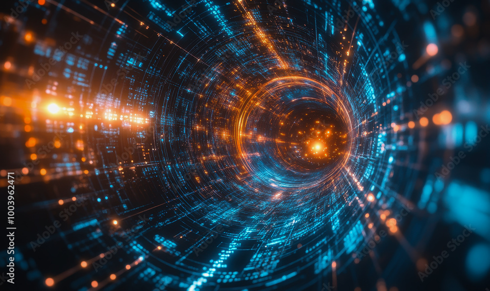 Poster futuristic space vortex with glowing tech elements