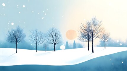 Wintery Landscape with Bare Trees and a Sunset