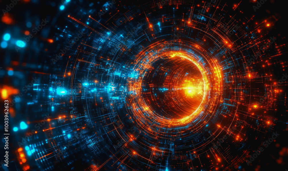 Aufkleber neon cosmic portal with advanced tech circuitry in deep space